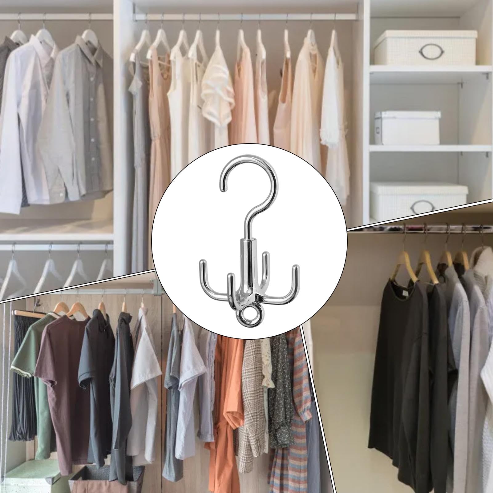 MOUYAT 3er Pack Taschen-Organizer – Drehbarer Aufhänger Mit 6 Haken Für Schrank & Kleiderschrank, Silber