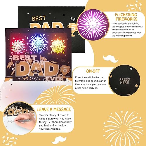 Miniatura 2 de DTESL Tarjeta emergente 3D para el día del padre, luces y música, mejor tarjeta de papá del mundo, tarjetas del día del padre, regalo del día del