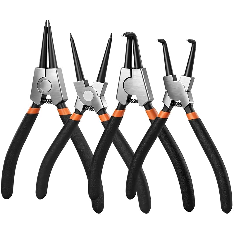 Kit com 4 Alicates para Anéis de Retenção QTCTZKA com Pontas Finas de 1,39 mm, Retos e Angulares de 90°