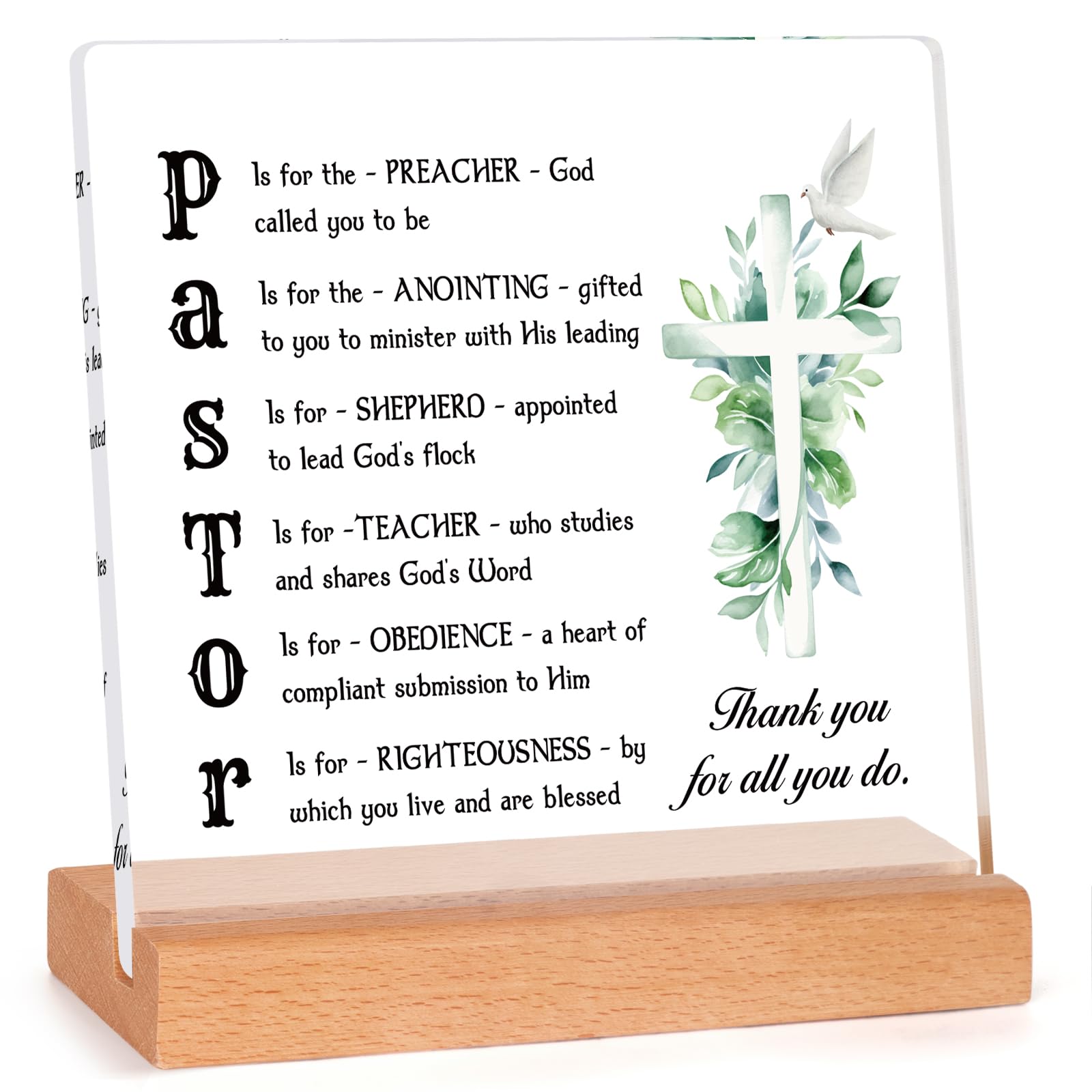 PIBONTO Pastor Appreciation Gifts, Thank You Acrylic Plaque with Wooden Stand, Pastor Gifts for Men, Gifts for Pastor, Preacher, Sign Decoration