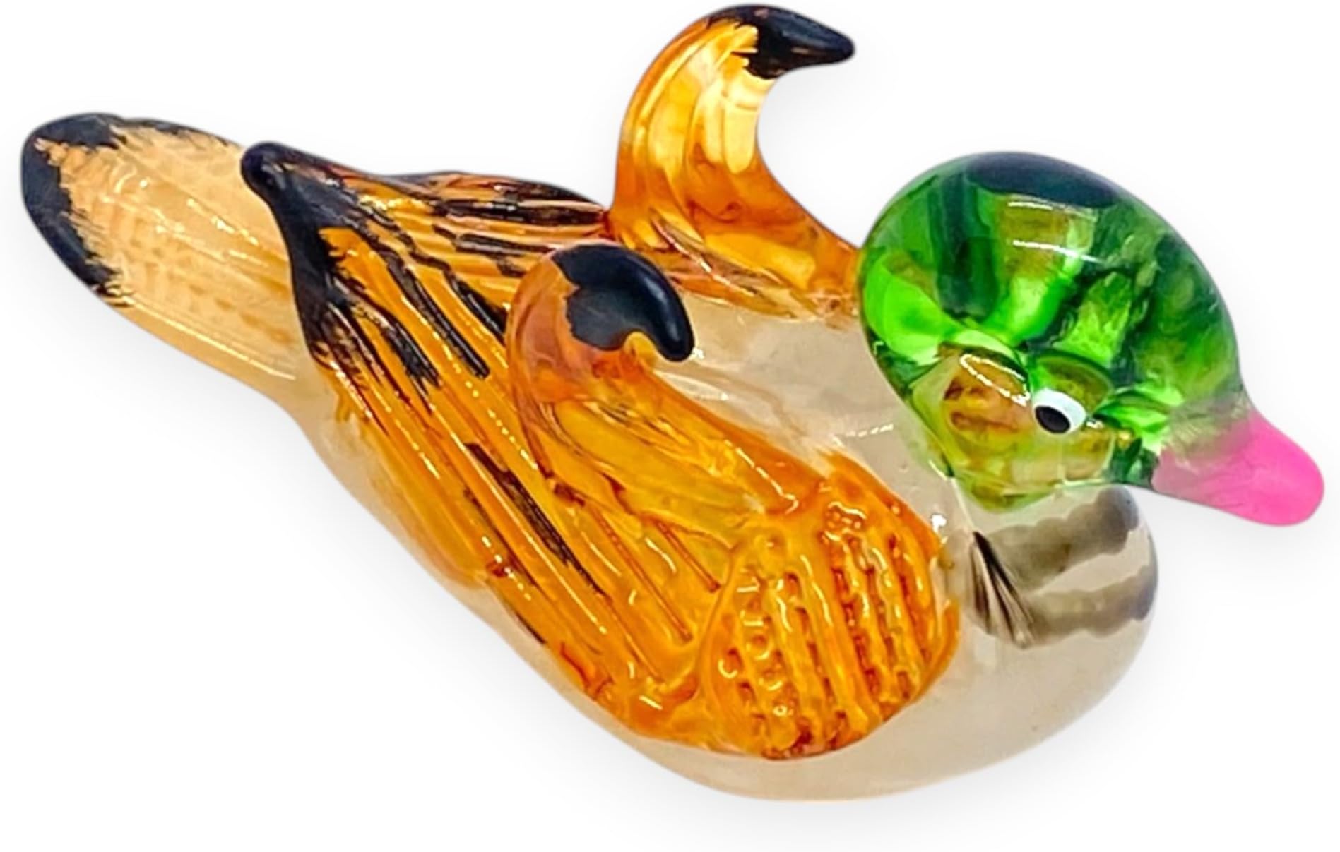 ChangThai Design Tiny 2¼" Brown Green Mallard Duck Figurine - Miniature Hand Blown Painted Glass Ducks Drake Duckling Goose Waterfowl Bird Crystal Animals Decorative Collectible Figurines Décor Gifts