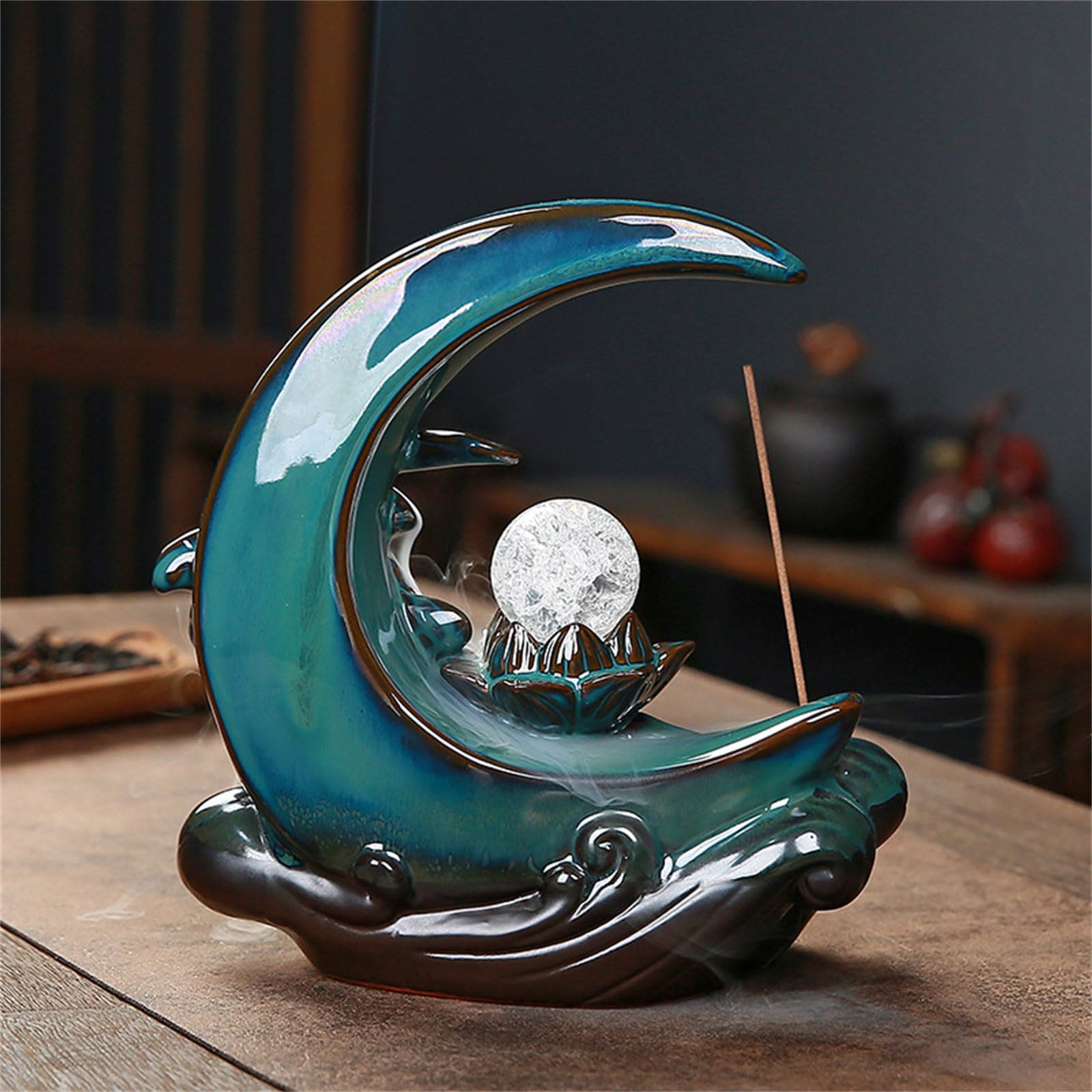 Bruciatore incenso lunare, bruciatore incenso a Cascata in Ceramica, Supporto per riflusso per aromaterapia, Ornamento per la casa, Supporto per riflusso a Cascata