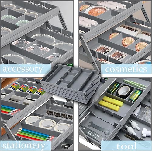 Miniatura 3 de Organizador de cajones de 3 niveles, organizador de cajones inteligente expandible de varios niveles, cajones de almacenamiento poco profundos