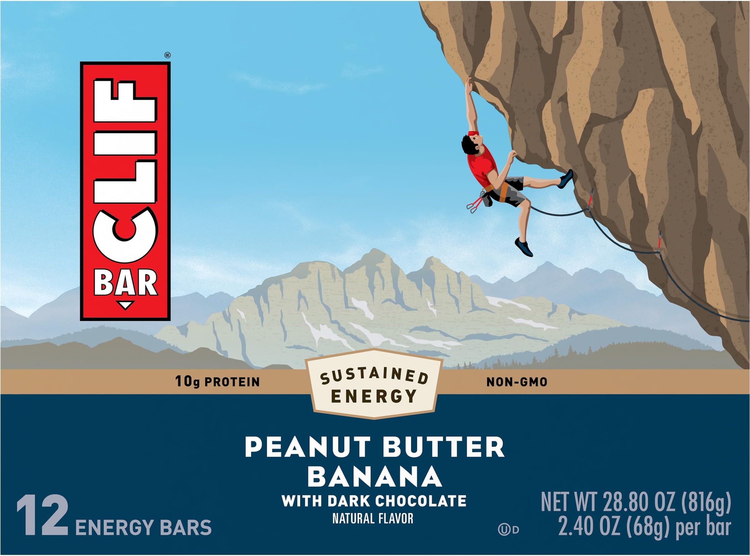 CLIF BAR - Peanut Butter Banana with Dark Chocolate Flavor - Made with Organic Oats - Non-GMO - Plant Based - Energy Bars - 2.4 oz. (12 Pack)