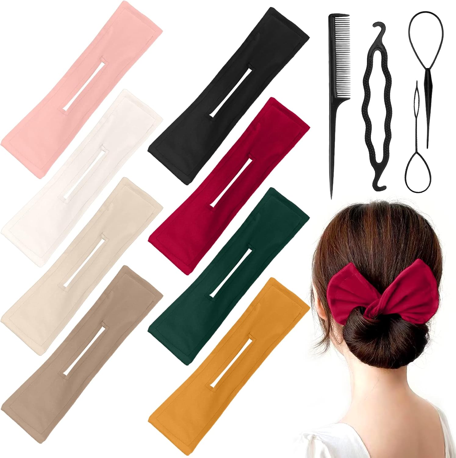 VEGCOO 8 Pcs Deft Hair Bun Maker with 4 Pcs Hair Styling Tools, French