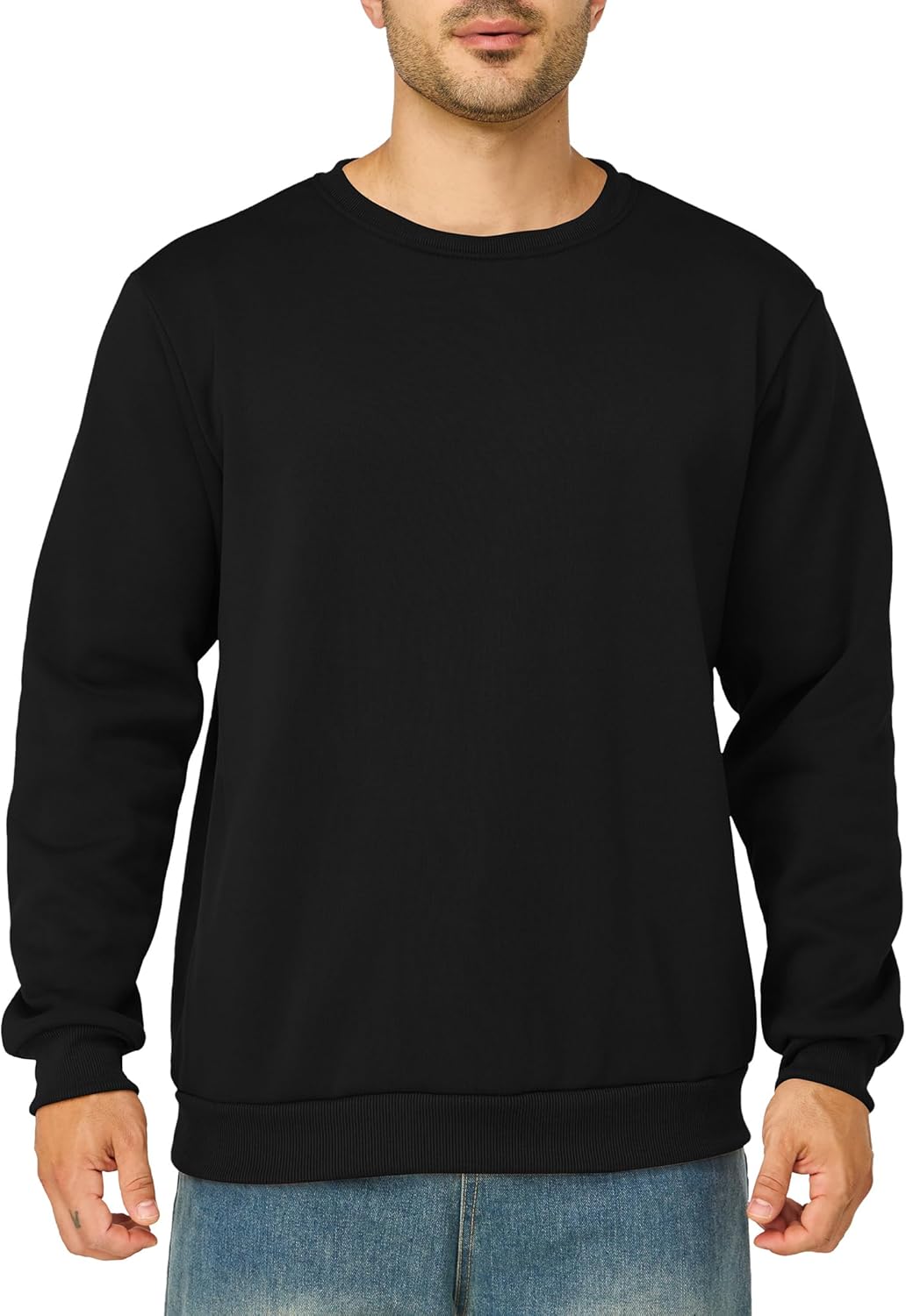 Mens Crewneck Sweatshirts Casual Fleece Pullover Sweatshirt Long Sleeve Basic Sweat Shirts
