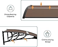 Vista 8 de MCombo 39.8" x 37.8" Toldo de ventana de policarbonato para exterior, lámina hueca para puerta de patio, 6055-4040 (Tablero marrón con soporte negro)