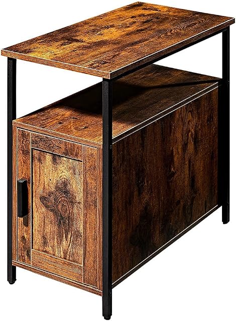 Hoorlang Narrow Side Table and Storage Cabinet for Living Room,Bedside Table for Small Spaces, Wooden Narrow Side Table for Small Space, Living Room,Bedroom,Mid-Century Rustic HLET09F