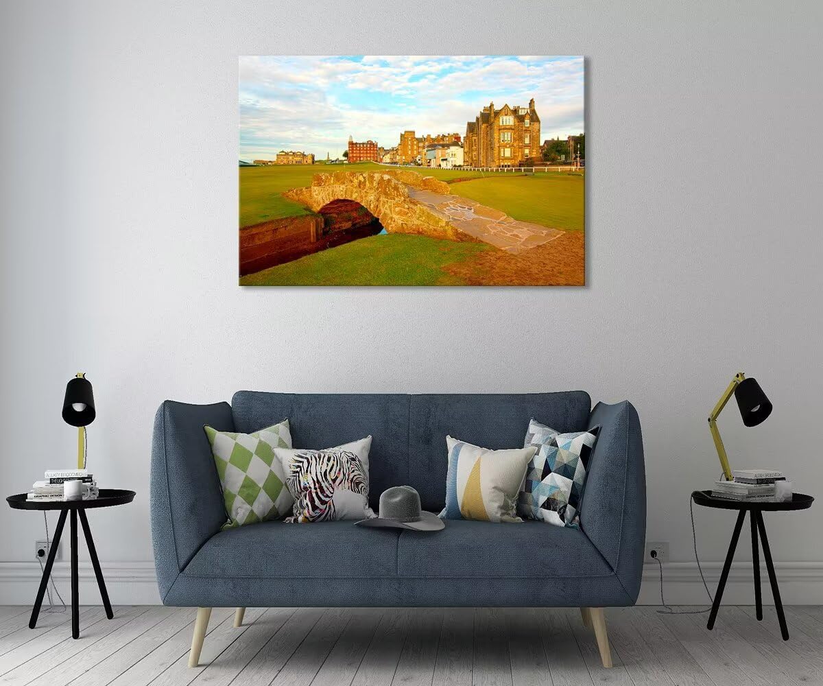 St Andrews Golf Course Wall Art for Living Room Bedroom Home Decorations Golf Course Swilcan Bridge St Andrews Picture Poster Framed Artwork Canvas Prints Ready to Hang(24''H x 36''W) - Image 2