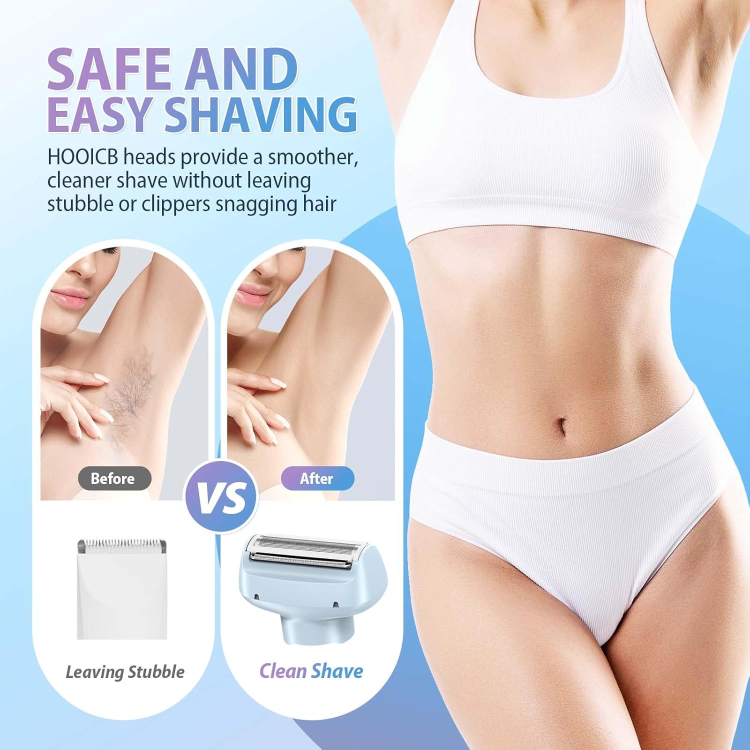 HOOICB Electric Shaver for Women, 2-in-1 Rechargeable Electric Razors for Women with Precision Trimmer Head, Painless Shaving, Wet Dry Use Bikini Trimmer - Image 6