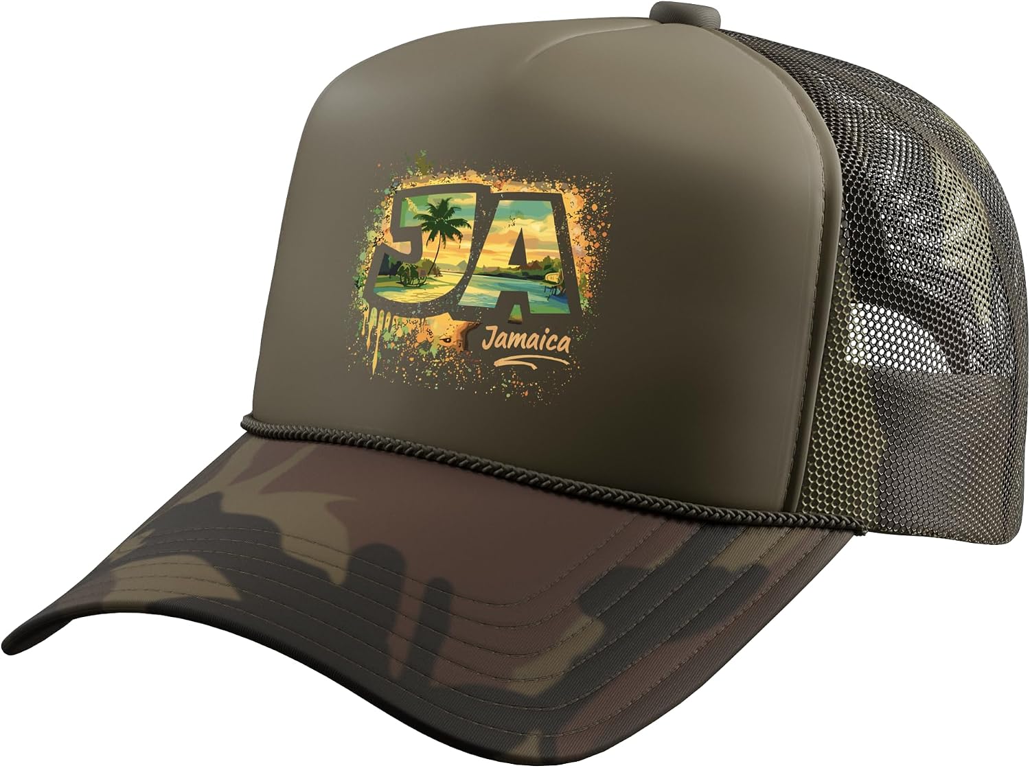 Jamaica Street Art Travel Design Trucker Hat with Adjustable Mesh Back