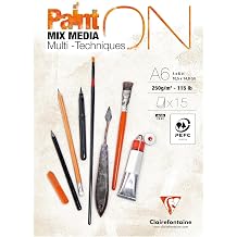 Clairefontaine PaintON 960060C Multi-Technique Glued Pad A6 10.5 x 14.8 cm 250 g - 15 Sheets of Multi-Technical Drawing Paper with Very Light Grain - White