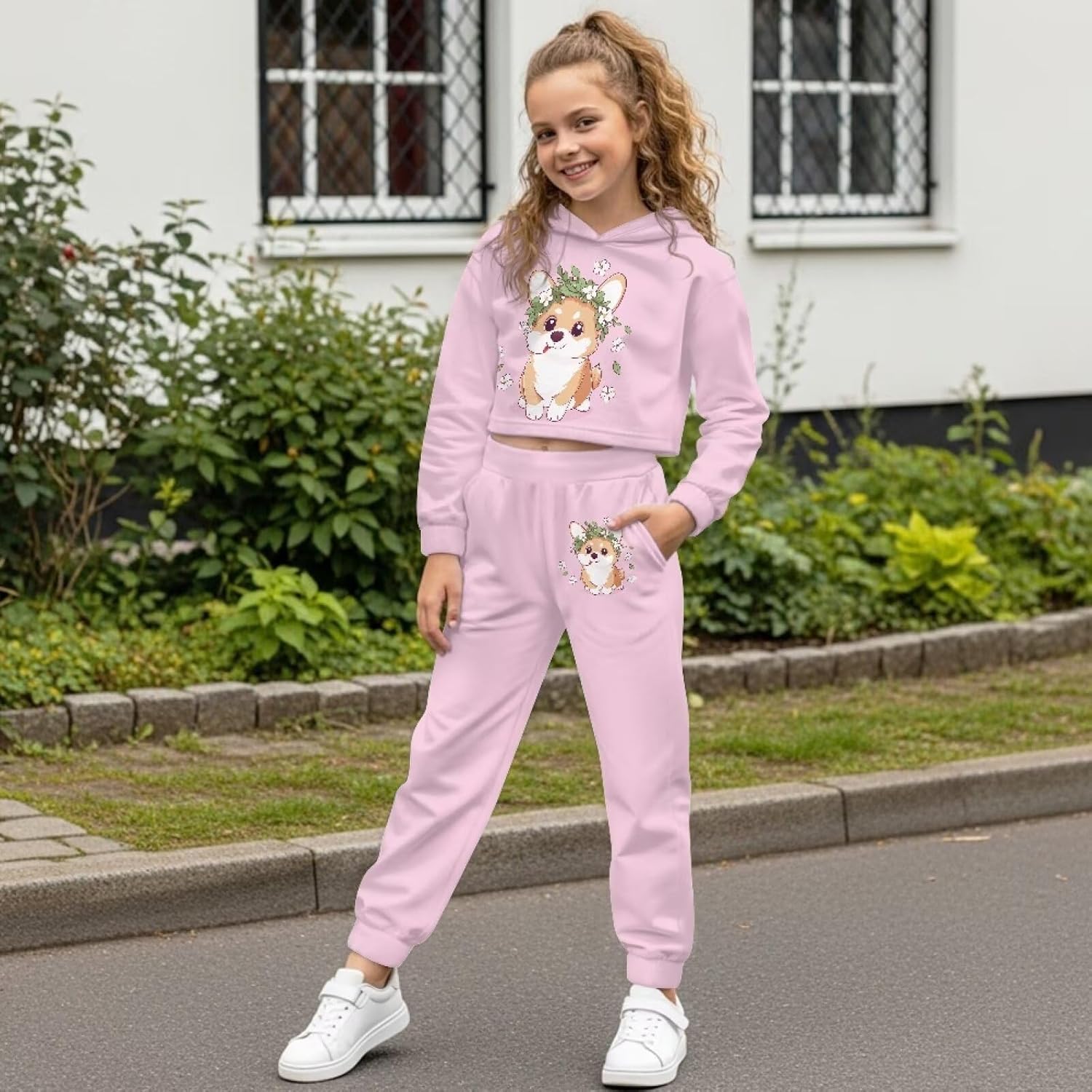 Girls Clothes Crop Pullover Sweatshirt 2 Piece Outfits Leggings Pants Kids Clothing 4-13Y