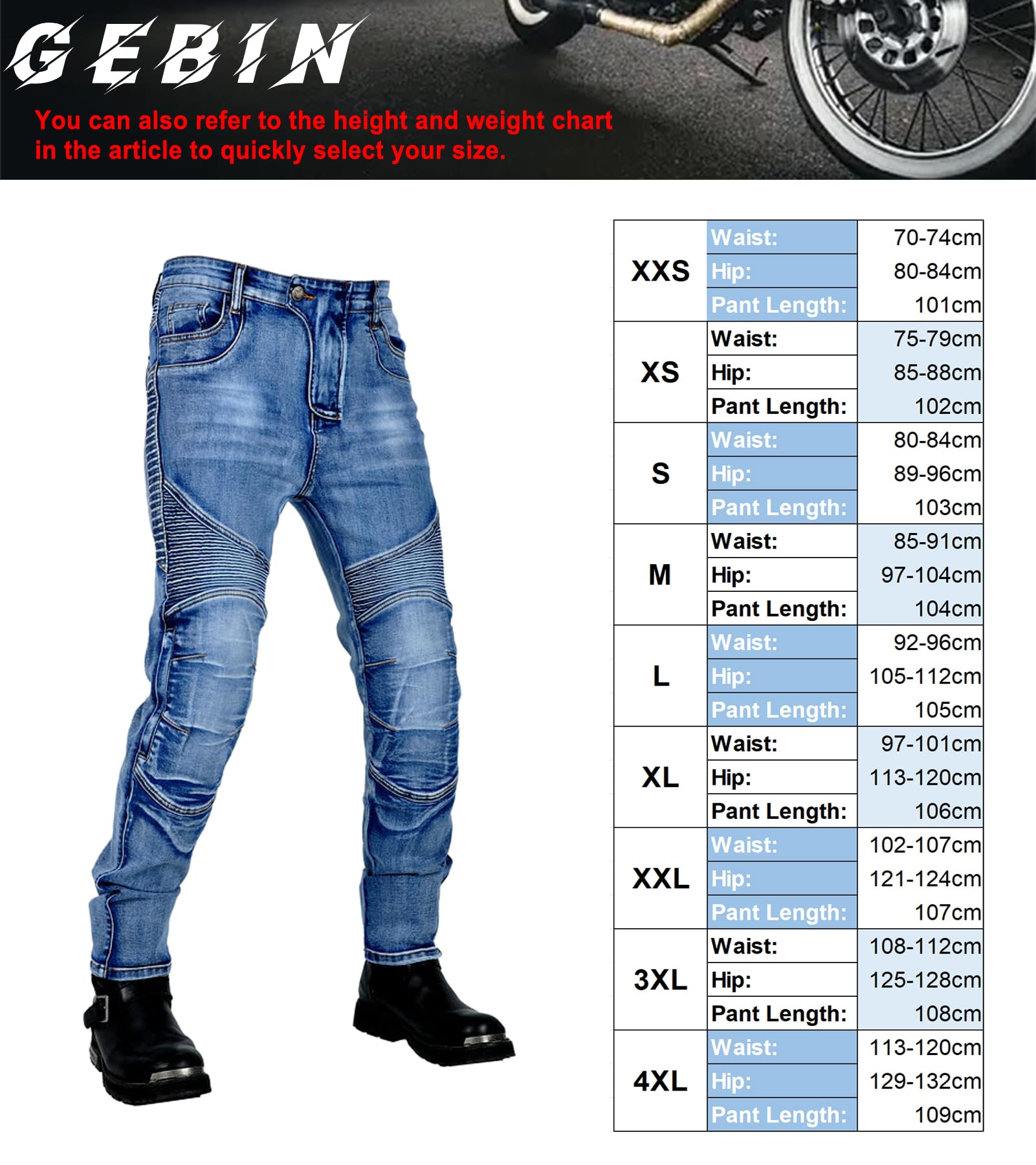 Jeans da Moto da Uomo con Protezioni Rimovibili per Ginocchia e Anche