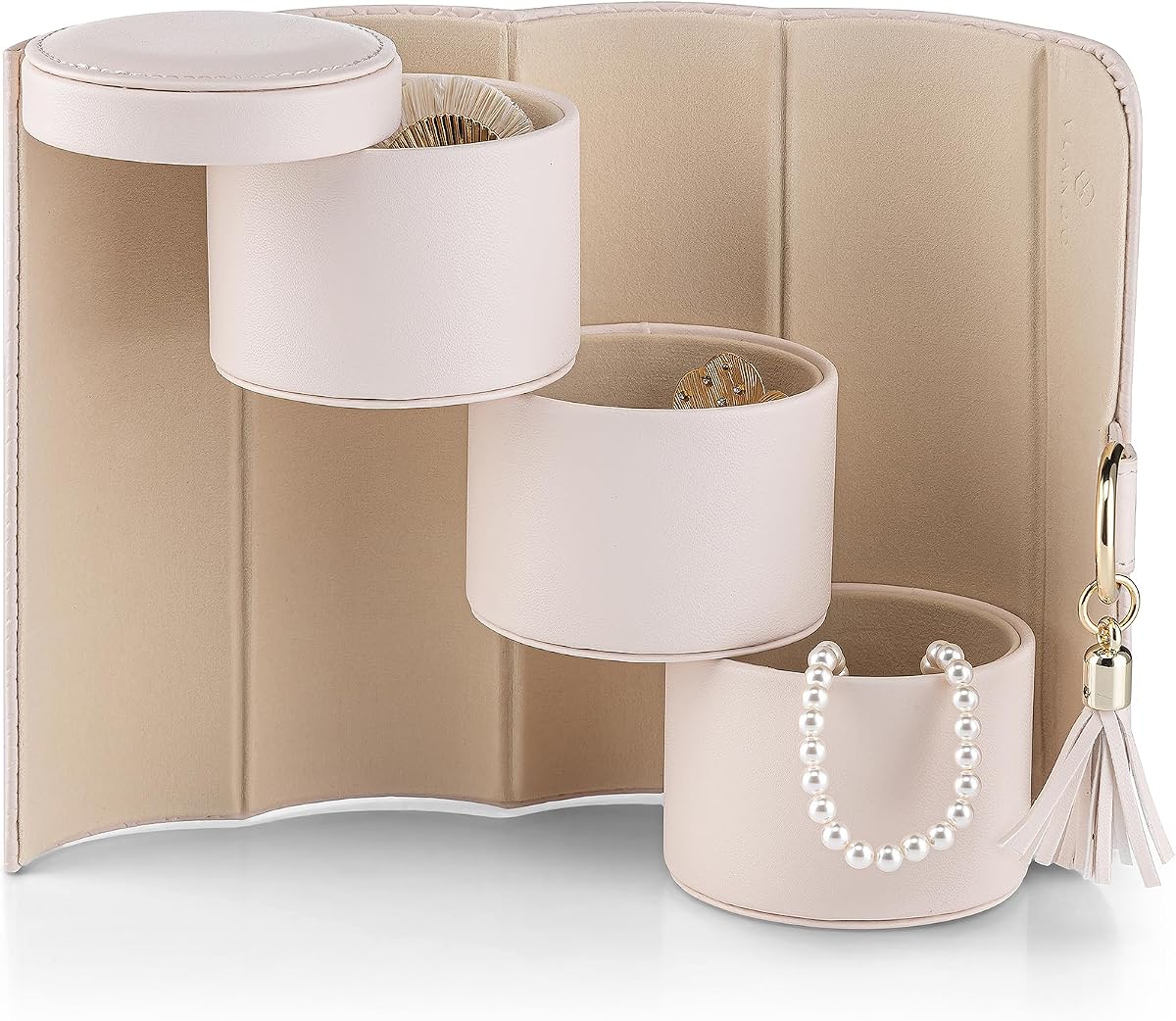 Travel Jewelry Case for Women, Travel Essential, Travel Must Haves Jewelry Travel Organizer for Girls, Christmas Gift for Travelers Couples Mom Friends - Light Pink | Stepped Sections Compartments Keep Jewelry Visible, Soft Lining Protect Pieces, Snap Closure, Travel Gift for Women Girl
