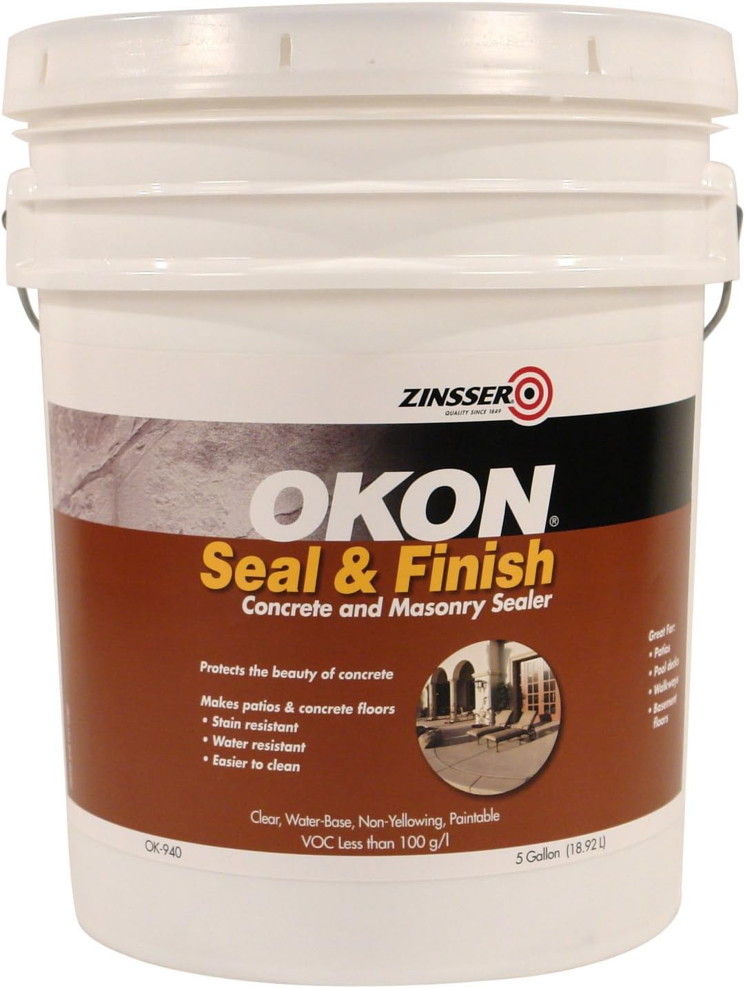 Okon OK940 Seal and Finish Concrete and Masonry Sealer, 5-Gallon Pail
