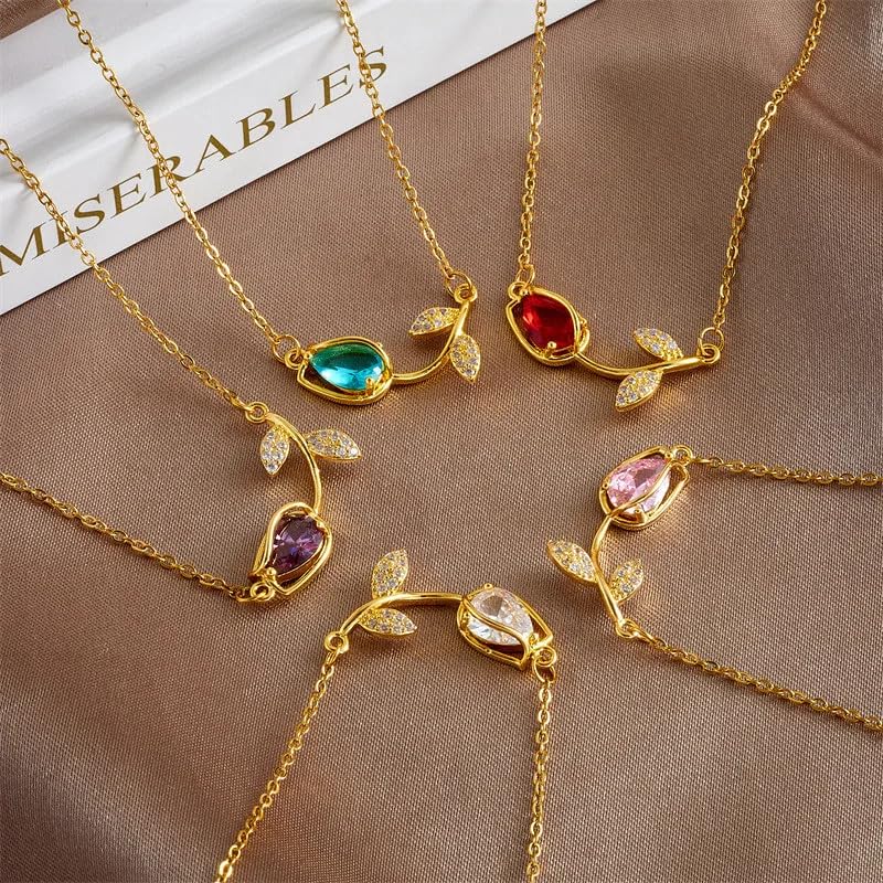 Collier de tulipe anti-ternissement ras du cou zircon coloré