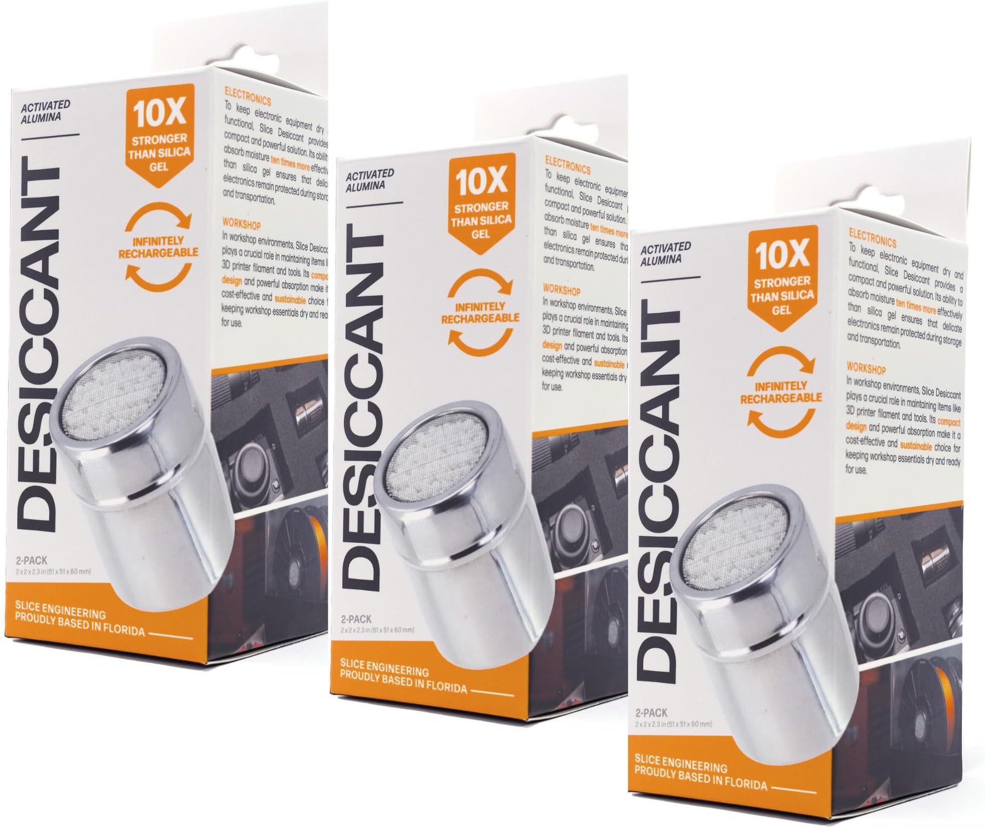 Filament Drying Desiccant (6 Pack) by Slice Engineering | 10X More Powerful Than Silica Gel | Infinitely Rechargeable | Prevent Wet Filament | Fits Perfectly Inside Spools | Made in The USA