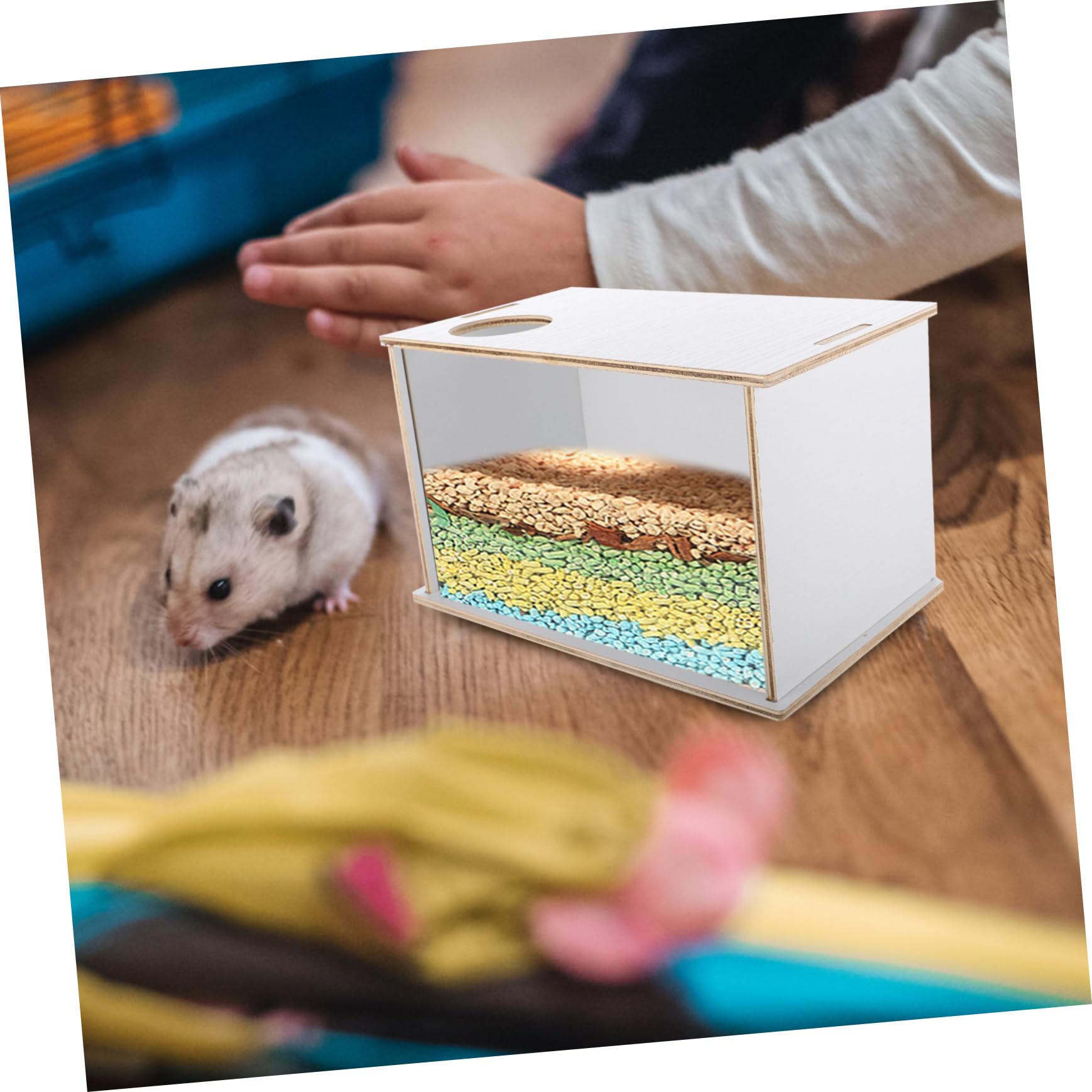 Transparentes Sandbad Für Hamster Und Kleintiere Quadratische Acrylbadewanne Mit Holzdeckel 25,2x15,2x14,5cm Zur Einfachen Reinigung Und Beobachtung
