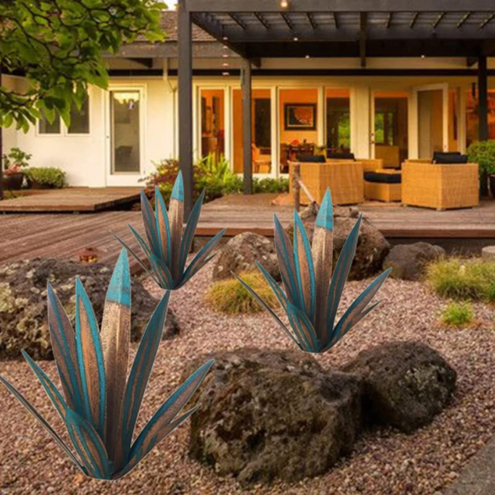 Grande Scultura di Pianta di Agave in Metallo per Prato, Giardino E Patio – Arte Unica per Esterni 4,65cm