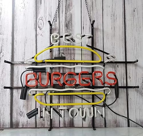 Miniatura 3 de Best Burgers In Town - Letreros de neón para hamburguesas, vidrio de cerveza, para hombre, cueva, cumpleaños, luz de neón, luces de pared, 24 x 20