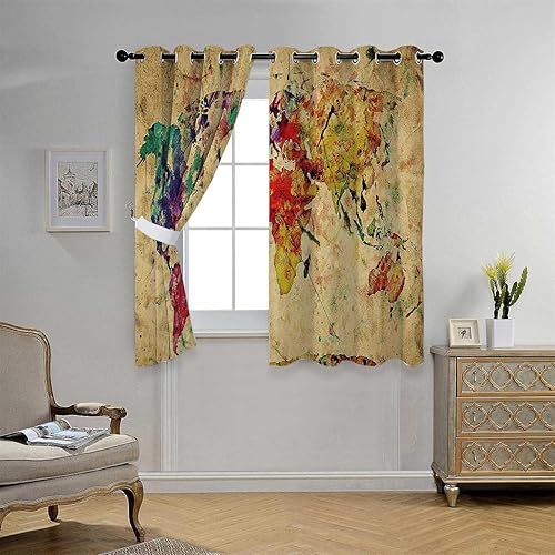 Room Curtains Retro Grommet Short Doorway Curtain Cortinas para Ventanas De Cuarto 55Inch Width by 45Inch Length,2 Panels