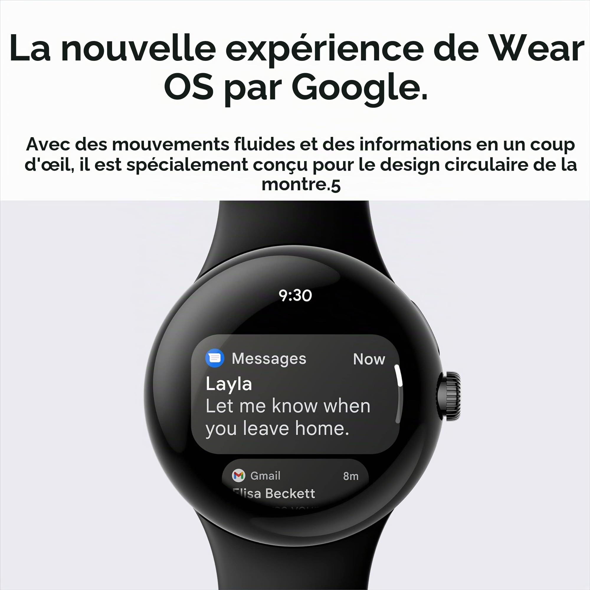 Google Pixel Watch 1ère génération – Montre intelligente Android avec suivi d'activité Fitbit – Montre de suivi de la fréquence cardiaque – Boîtier en acier inoxydable noir mat avec bracelet actif en