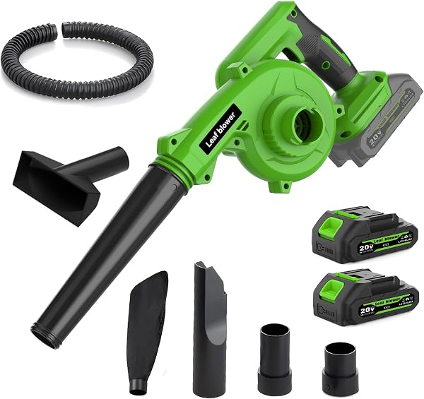 Souffleur aspirateur de feuilles à batterie 20V, vitesse variable, 16200 tr/min, jaune, 2 batteries 2Ah