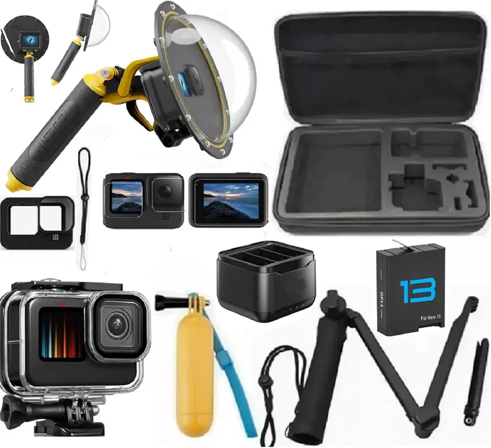 Kit de acessórios para Gopro Hero 13 Black Estojo Dome Gatilho Caixa Estanque a prova dagua Película de vidro Capa de silicone Bateria e carregador