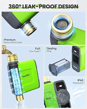 RAINPOINT WiFi Water Timer, Irrigation Timer with Brass Inlet & Outlet, must be used with HWG023 Gateway, IP65 Waterproof Garden Hose Timer, Rain Delay/Manual Watering(without Antenna Gateway)