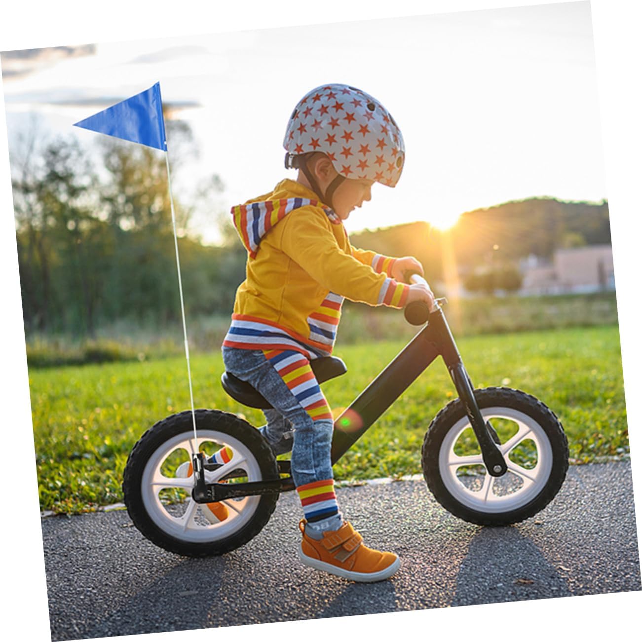 Outanaya 2sets Rear Bike Flags Reflective Flagpole Bike Safety Flags for Cycling Material