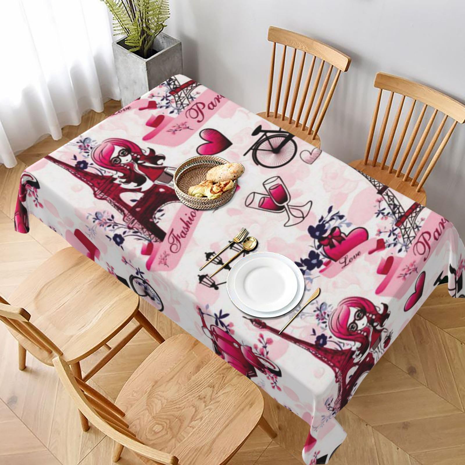 BNVSADC Cityscape Paris Eiffel Tower France Printed Rectangle Tablecloth 228x152 CM, Water Resistant Polyester Table Cloth Decorative Fabric Table Covers for Kitchen Dining Table Parties Camping
