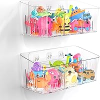 Lysam 2-Pack Large Bath Toy Organizer with 3 Compartments, Quick Dry Mesh Basket for Kids Bath Toys, Clear Tub Holder