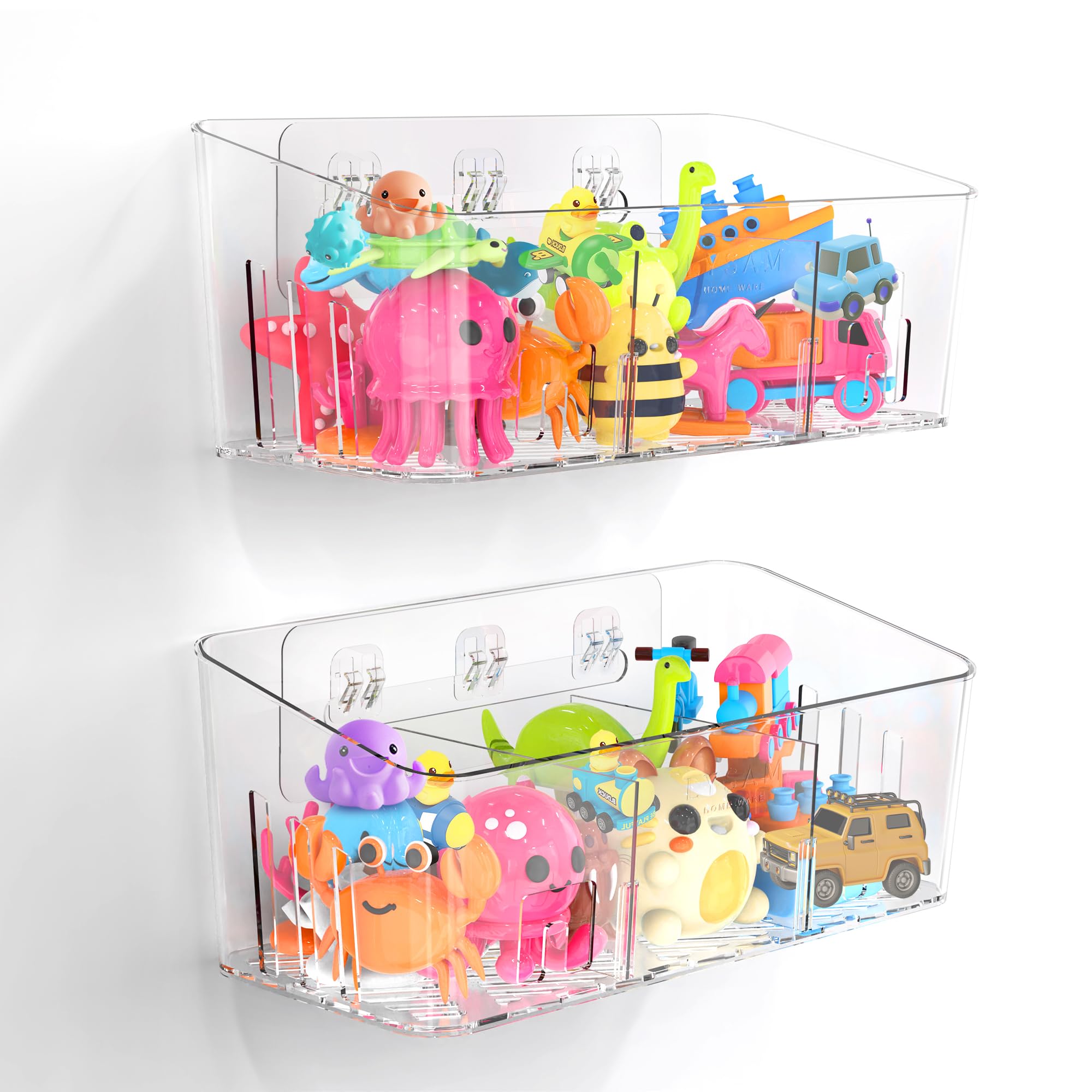 Lysam Bath Toy Storage 2 Packs Large Bath Toy Holder with 3 Compartment Quick Dry Bathtub Toy Organizer