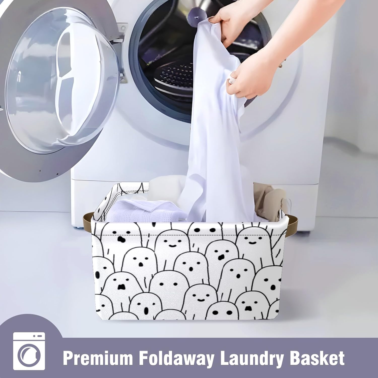 Halloween Basket Trick or Treat Bags Boo Basket with Handles for Men Women Halloween Spooky Cute Ghost Storage Containers for Shelf Closet Home Office Toy Storage