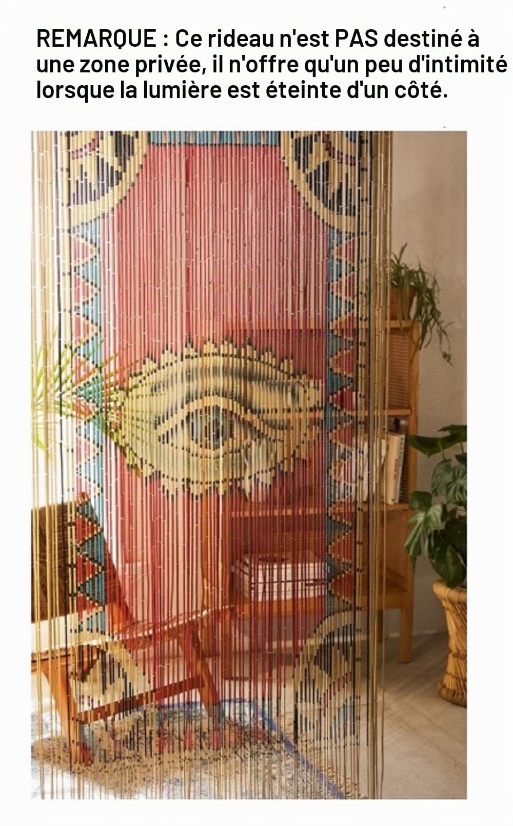 TACHILC The Eye Rideau en Perles de Bambou pour Porte, Rideau de Perles bohème pour placards, décoration de Porte, Perles de Bambou pour Portes, 90,2 x 198,1 cm | Peint à la main ; 198,1 x 90,2 cm pour porte standard ; s'accroche en 5 minutes