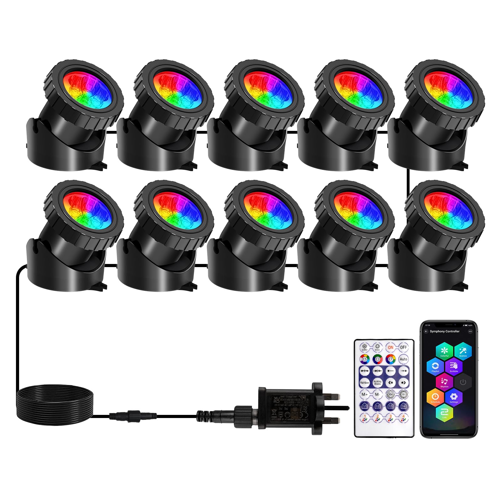 T-SUNUS Teichlichter Netzbetrieben mit APP/Fernbedienung, RGB-Unterwasserbeleuchtung, tauchfähig, IP68, mehrfarbiger Modus, Halloween-Teichlichter, für Aquarium, Garten, Springbrunnen, Teich im Freien