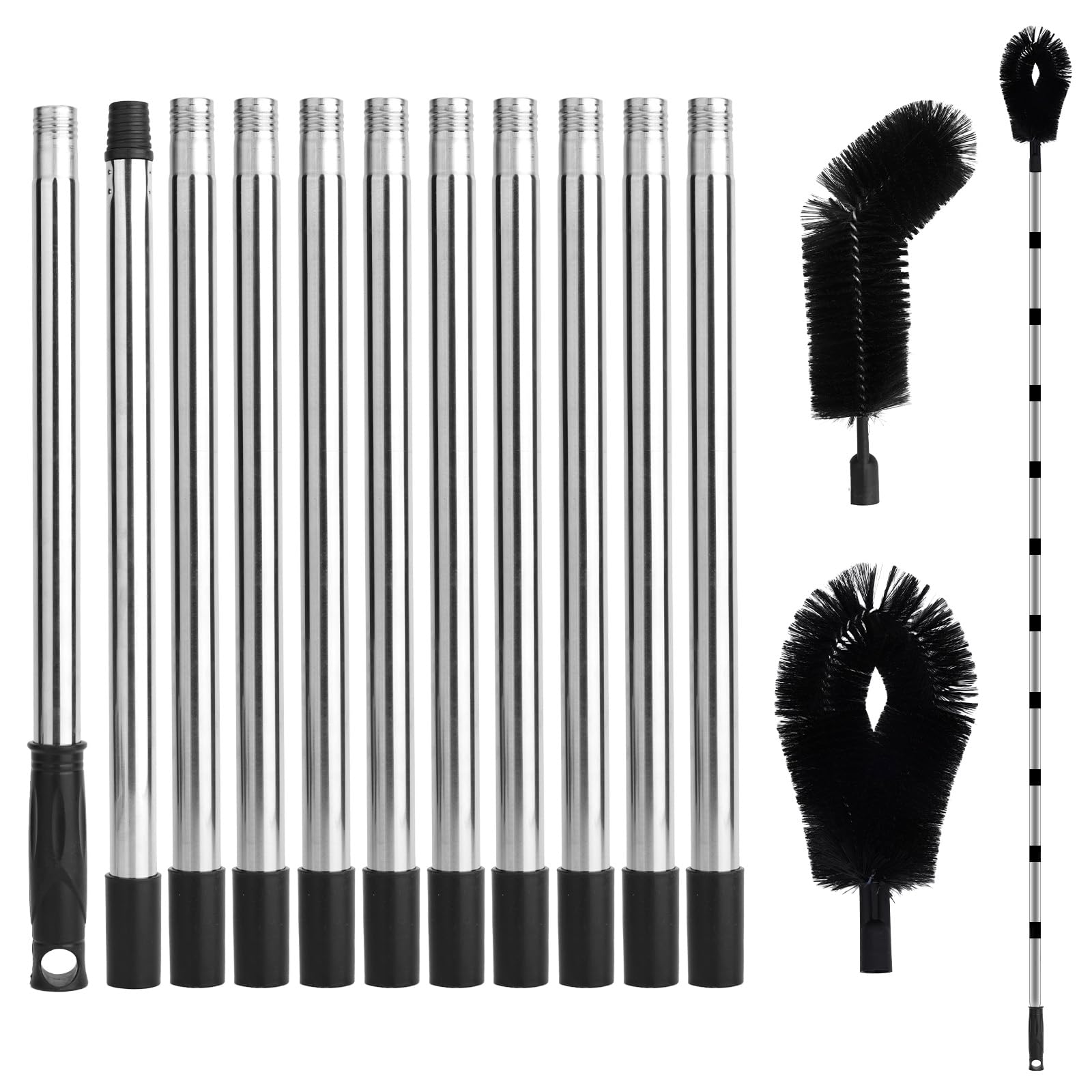 431cm Outil de Nettoyage de Gouttière avec 2 Têtes Brosse, Longueur Réglable Sans Échelle Brosse pour Gouttière for Feuilles Branches et Débris Enlèvement