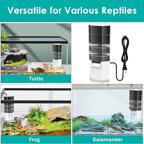 Miniatura 7 de Filtro de acuario de tortuga de 4 etapas para tanques de bajo nivel de agua, filtro de reptiles de cascada súper silencioso de 265 GPH para tanques