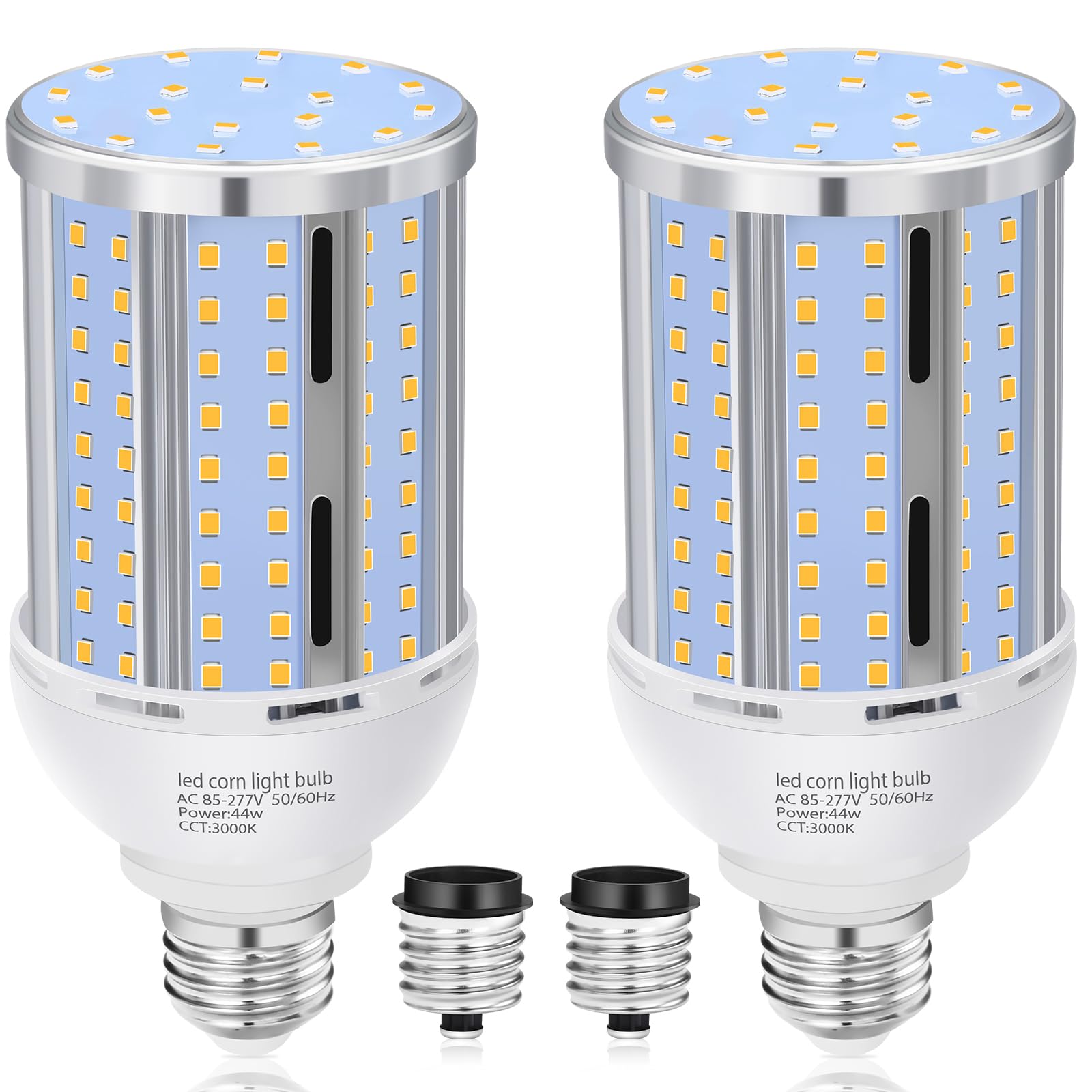 44W LED Corn Light Bulb(2 Pack),Fanless,(390 Watt Equivalent) E26/E39 Medium/Large Mogul Base LED Cob Lamp 3000K Warm white 5,900LM for Outdoor Indoor Garage Warehouse Factory Workshop Street Backyard