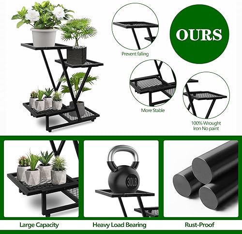 Miniatura 4 de Soporte para plantas de 4 niveles, soportes para plantas al aire libre para patio, estantería de exhibición de macetas para interiores y exteriores,