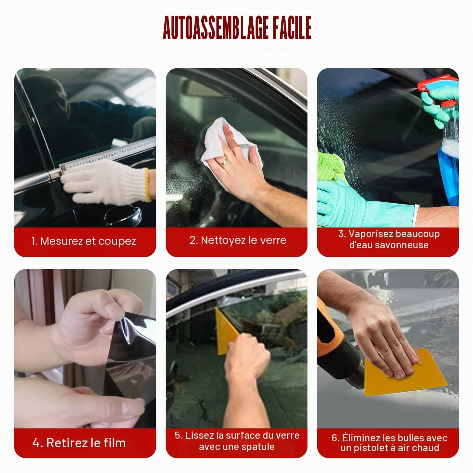 Film teinté pour voiture, film solaire autoadhésif pour vitres de voiture, protection visuelle, bloque les rayons UV/IR, protection solaire, résistant aux rayures, film pour vitres de voiture