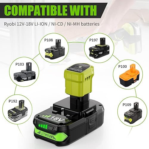 Miniatura 5 de Reemplazo mejorado de 3.8 Ah para batería Ryobi de 18 V de litio y cargador compatible con batería Ryobi de 18 voltios ONE+ Plus P102 P103 P104 P105