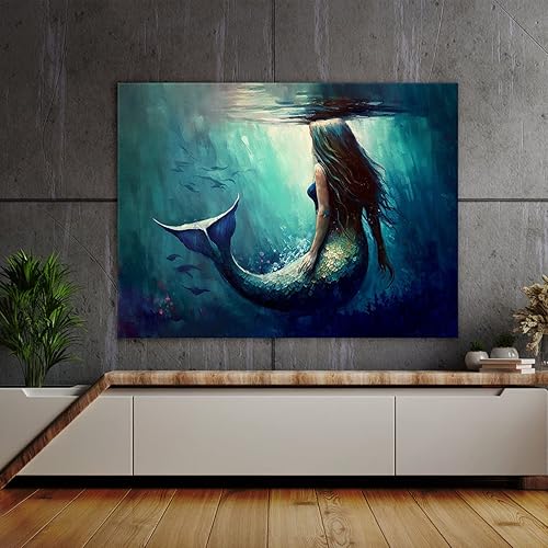 Miniatura 2 de Sense Canvas Lienzo decorativo de fantasía de sirena 18, decoración del hogar, póster grande de 40 x 30 pulgadas, 0.75 pulgadas