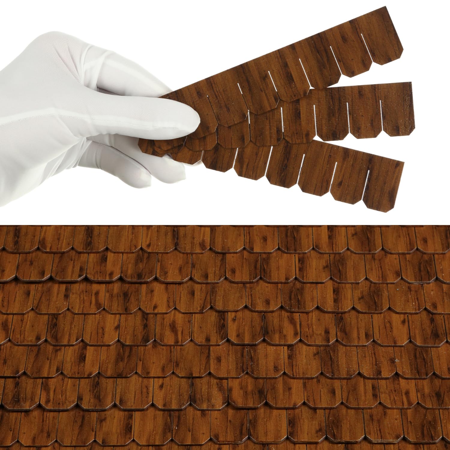Dollhouse Wooden Roof Shingles, Dollhouse Miniature Roofing, Set of 25 Strips, REDUCIO! (Warm Brown Wood)
