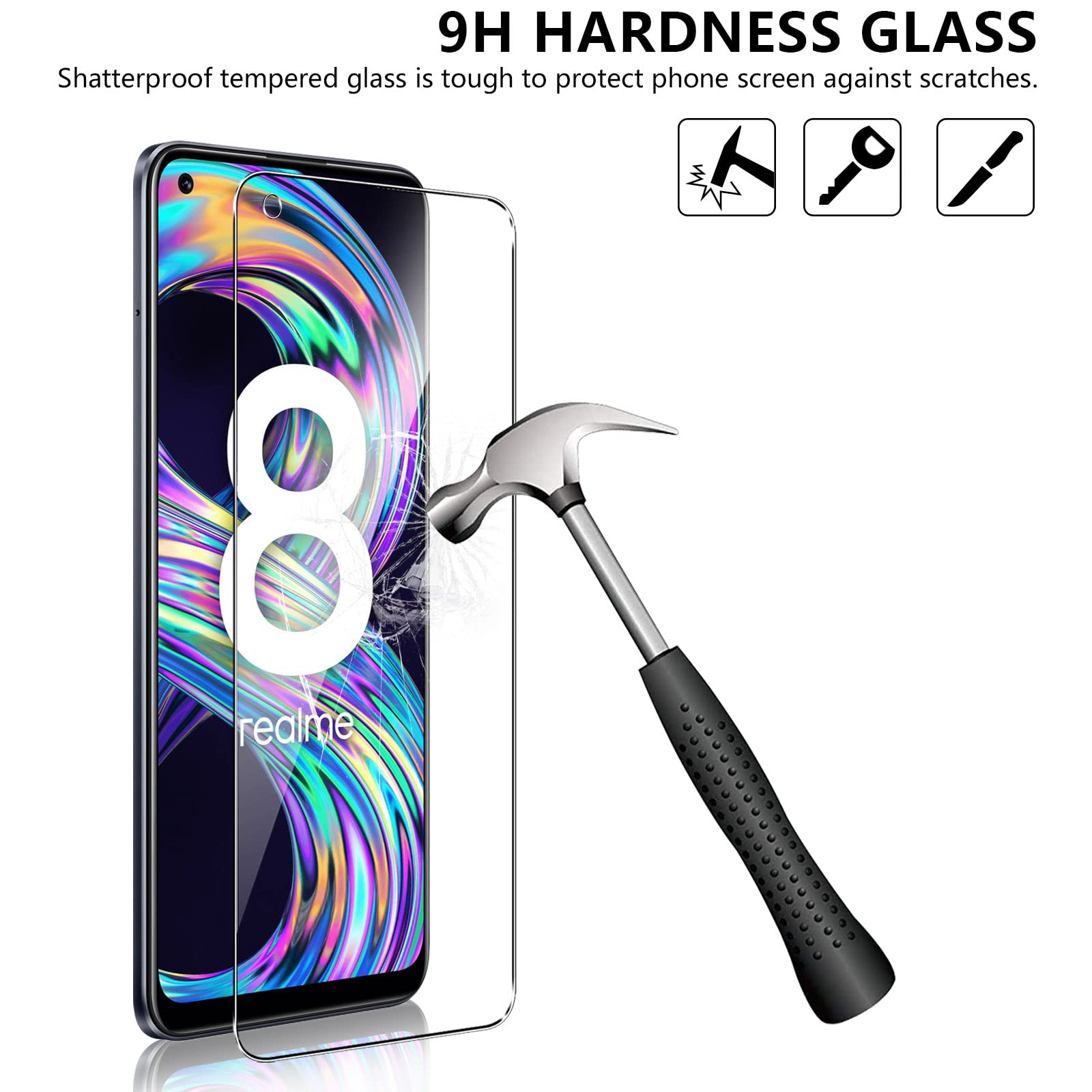 2 Pezzi Pellicola Protettiva Vetro Temperato per Realme 8/8 Pro