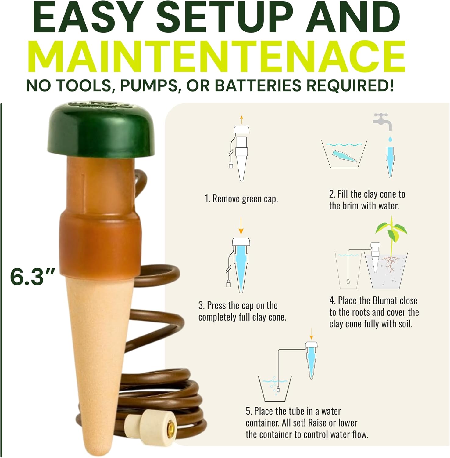 Blumat Classic Self-Watering Stakes - Prevents Overwatering and Underwatering for Healthy Growth While You are Away - Ideal for Indoor Plant Watering, 9 Pack, w Adapter