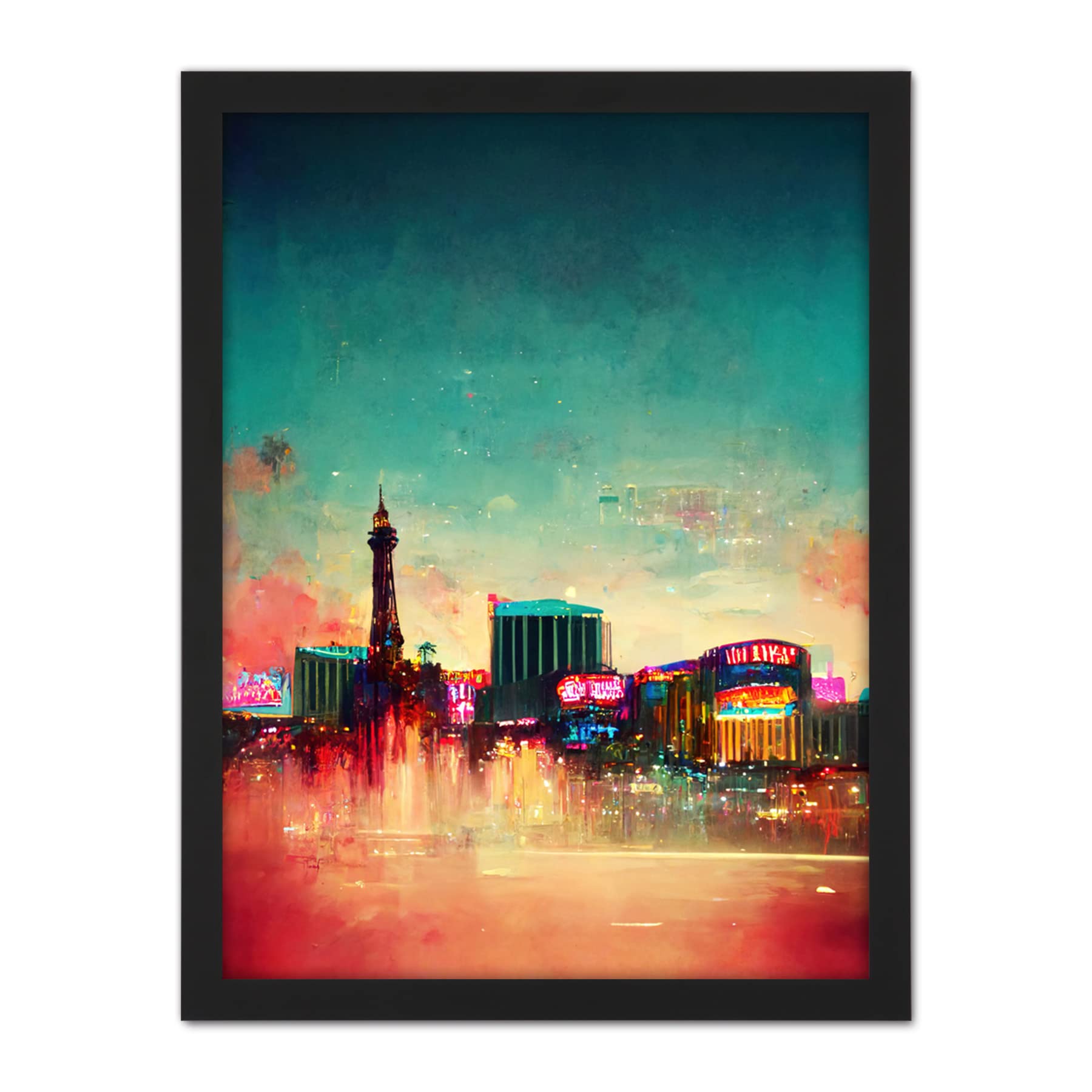 Doppelganger33 LTD Modern Las Vegas Skyline Colourful Acrylic Cityscape Artwork Framed Wall Art Print 18X24 Inch