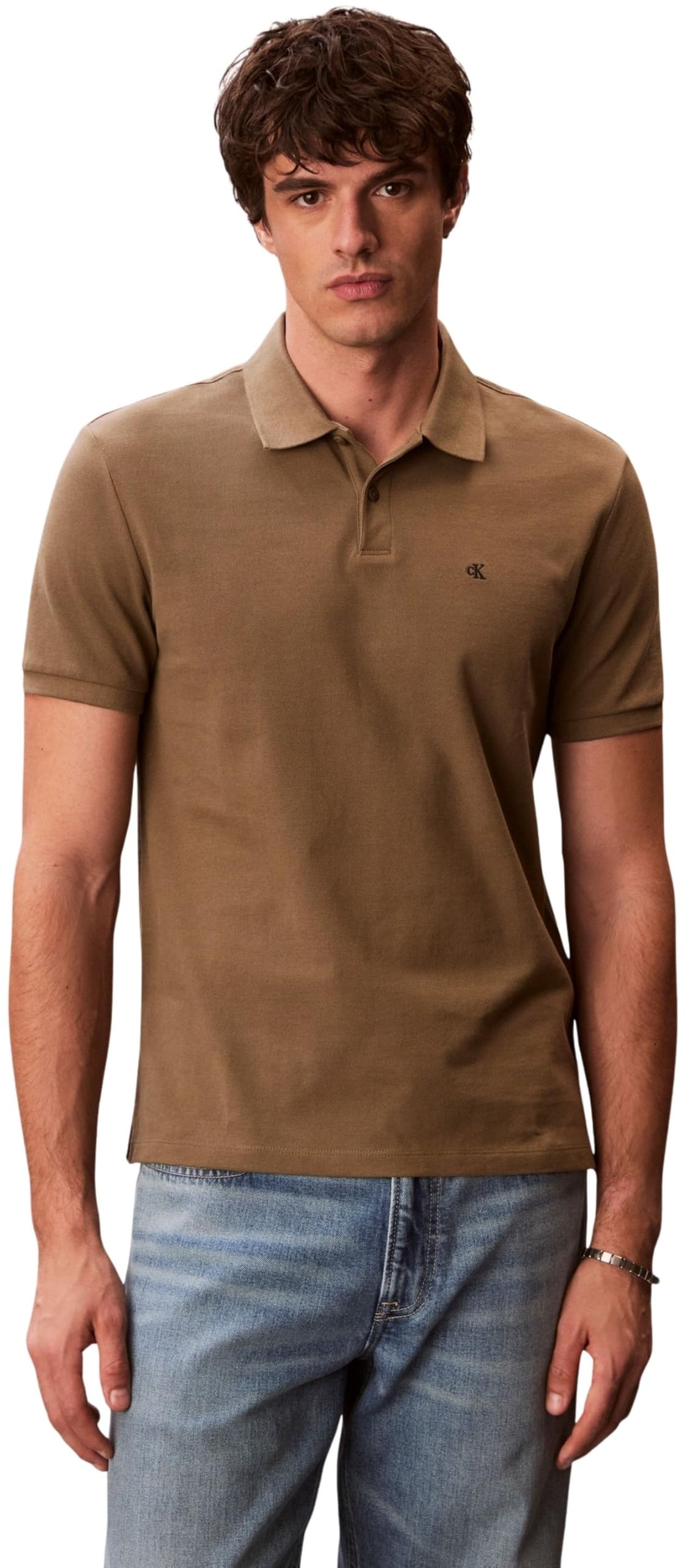 Calvin Klein Men's Ss Monogram Pique Polo Lv040Em269 S/S Polo, Yellow, M