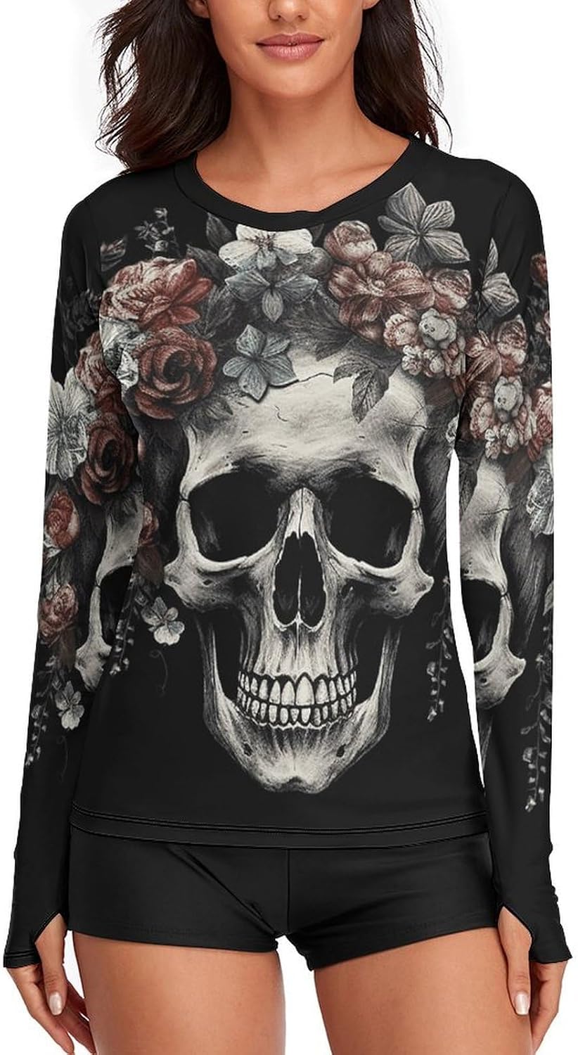 Skull in Darkness Womens Rash Guard Long Sleeve Swimsuits UPF 50+ SPF Shirts Sun Shirt Bathing Suit-